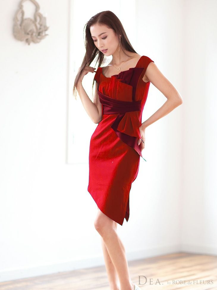 ROBE de FLEURS 赤いドレス Sサイズ DEA.by ROBE de FLEURS/ディア】バイカラー アシンメトリー切替 タイト