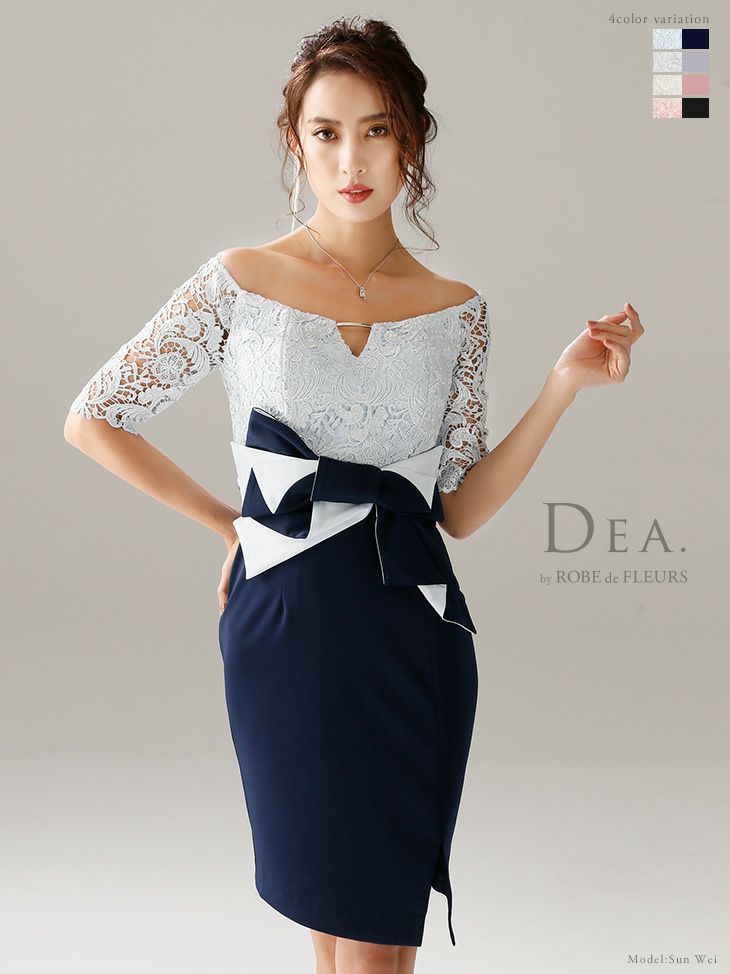 DEA.by ROBE de FLEURS/ディア】レース×バイカラーリボン タイトひざ丈 
