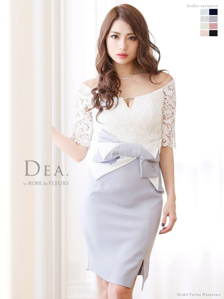 DEA.by ROBE de FLEURS/ディア】レース×バイカラーリボン タイトひざ丈