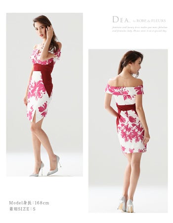 ディア バイ ローブドフルール [DEA] 1373 バイカラー切替 フラワープリント ジャガード  ミニドレス(マゼンダ ピンク)