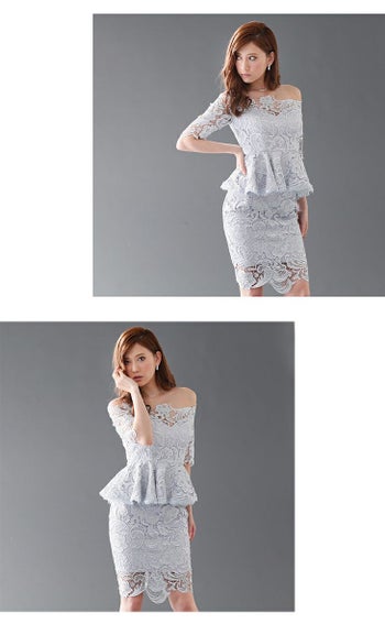 ディア バイ ローブドフルール [DEA] 1398 総レース オフショルダー セットアップ  ミニドレス(アイス ブルー)