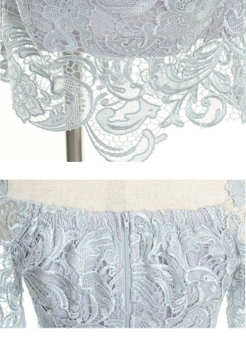 ディア バイ ローブドフルール [DEA] 1398 総レース オフショルダー セットアップ  ミニドレス(アイス ブルー)