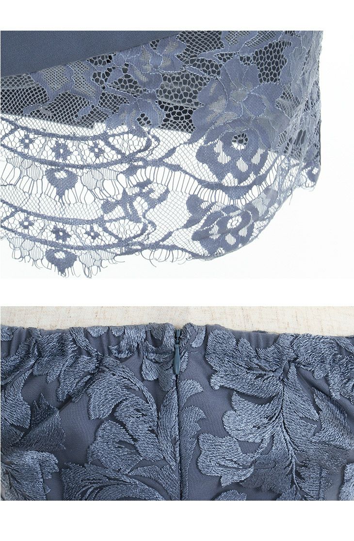 ROBEdeFLEURS Glossy[ローブドフルール グロッシー]レース オフショルダーダスティー ブルー ミニドレス[1420dbl]