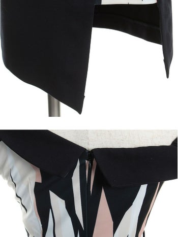 ディア バイ ローブドフルール [DEA] 1441 幾何学プリント  リボン オフショルダー  ミニドレス( ネイビー)