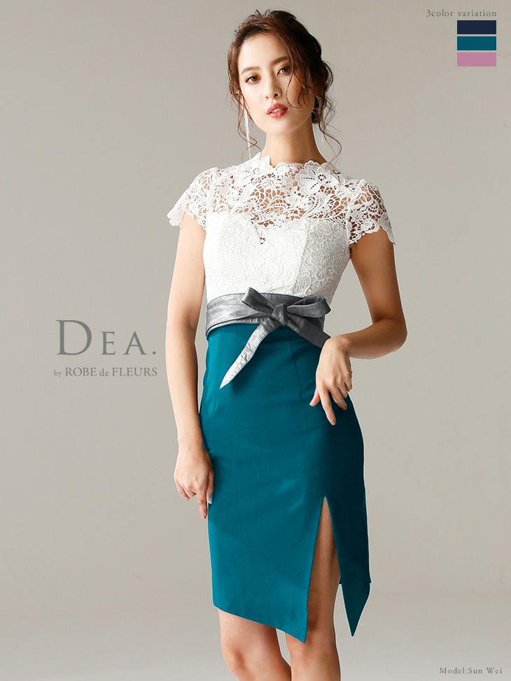 DEA.by ROBE de FLEURS/ディア】ハイネックケミカルレース タイトミニ
