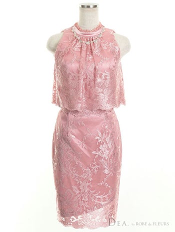 ディア バイ ローブドフルール [DEA] 1415 総レースハイネック セットアップ ドレス( ピンク)