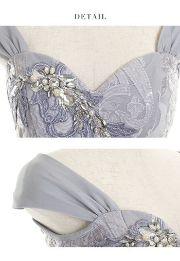 ROBEdeFLEURS Glossy[ローブドフルール グロッシー]スパンコール レース切替 オフショル ミニドレス[1400]