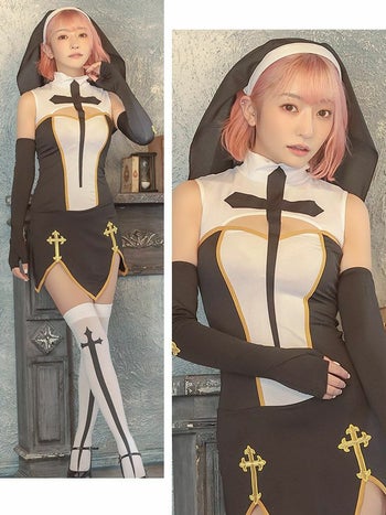  [コスプレ] ホラーインポート個性ペアシスターセクシー [4点セット] (ワンピース/ベール/アームカバー/ニーハイソックス)