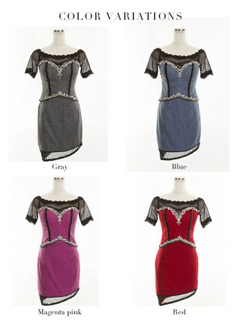 ROBEdeFLEURS Glossy[ローブドフルール グロッシー]ダイヤチュール切替 オフショル セットアップ ミニドレス[1683]