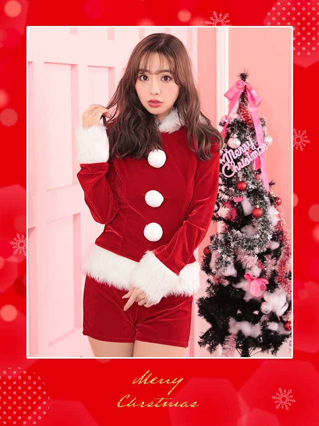 [サンタコスプレ SET]猫耳フーディー＆ショートパンツ セットアップ サンタコス[久保七瀬]