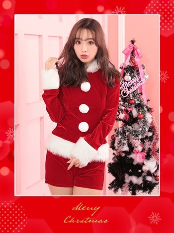 [サンタコスプレ SET]猫耳フーディー＆ショートパンツ セットアップ サンタコス[久保七瀬]