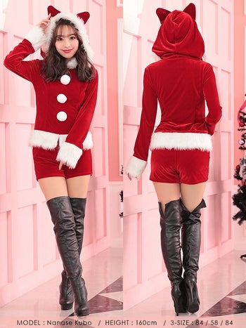 [サンタコスプレ SET]猫耳フーディー＆ショートパンツ セットアップ サンタコス[久保七瀬]