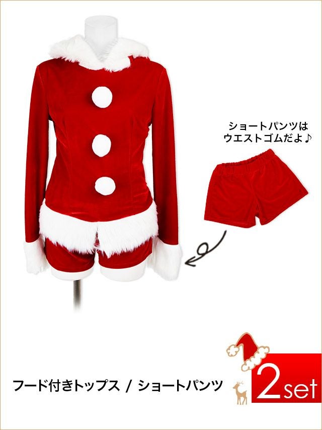 [サンタコスプレ SET]猫耳フーディー＆ショートパンツ セットアップ サンタコス[久保七瀬]