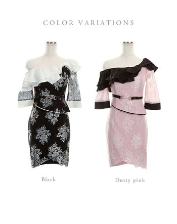 ディア バイ ローブドフルール [DEA] 1590 フリルワンショルダー  総レース  ミニドレス