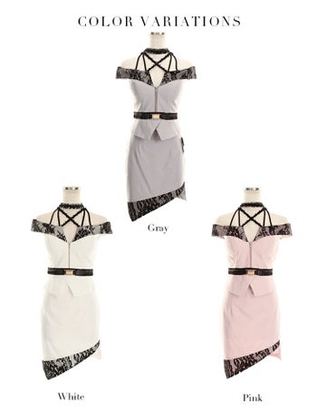 ROBEdeFLEURS Glossy[ローブドフルール グロッシー]レース ホルターネック× ストレッチ セットアップ ミニドレス[1492]