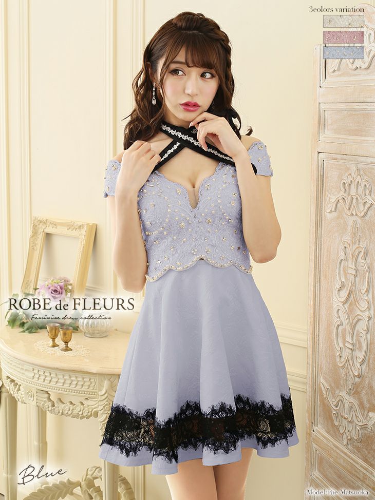 ROBEdeFLEURS/ローブドフルール】首元クロスデザイン オフショルダー