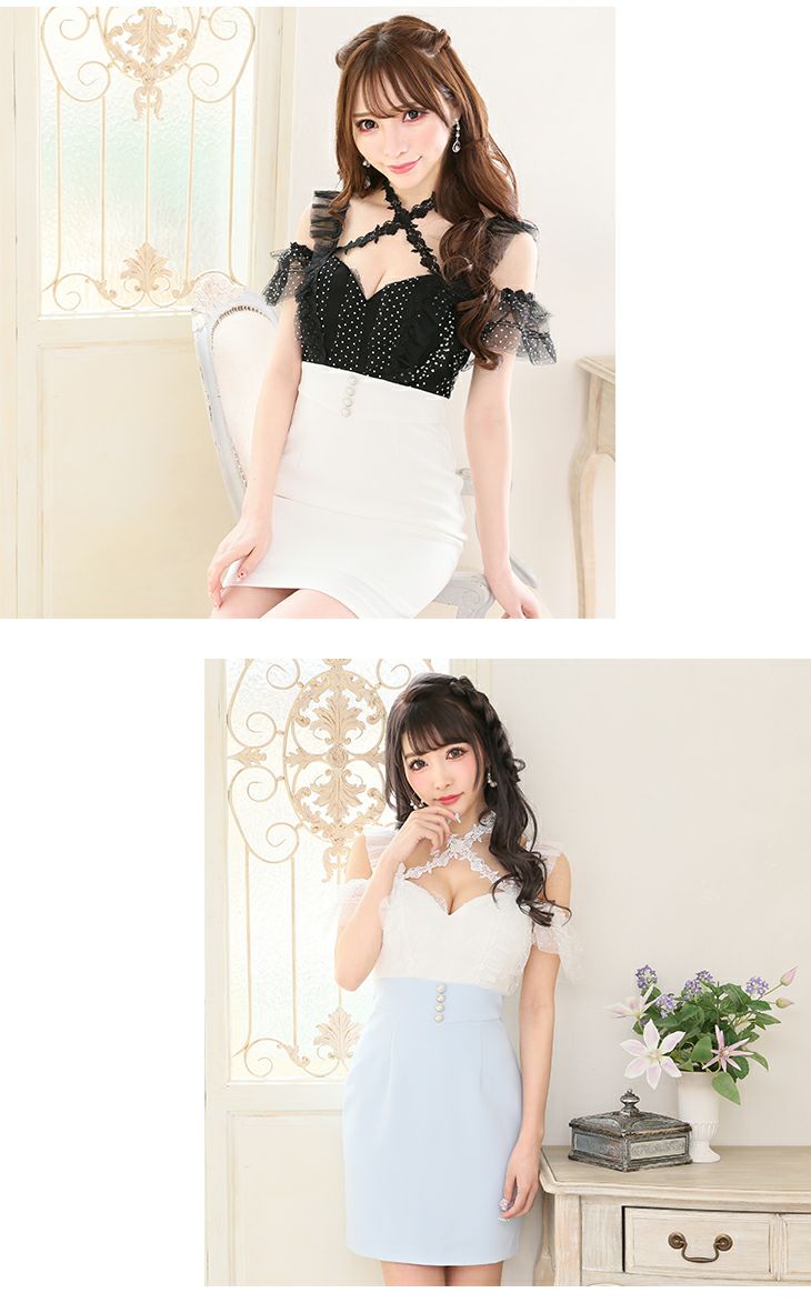ROBEdeFLEURS/ローブドフルール】首元クロスデザイン×ドット柄 オフ