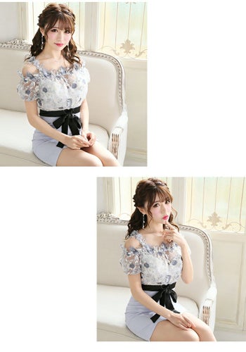 ROBEdeFLEURS ローブドフルール 立体 フラワーレース×オフショル タイト ミニドレス[1800]