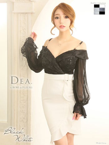 ディア バイ ローブドフルール [DEA] 1770 ベルトデザイン  バイカラー切替 ドレス