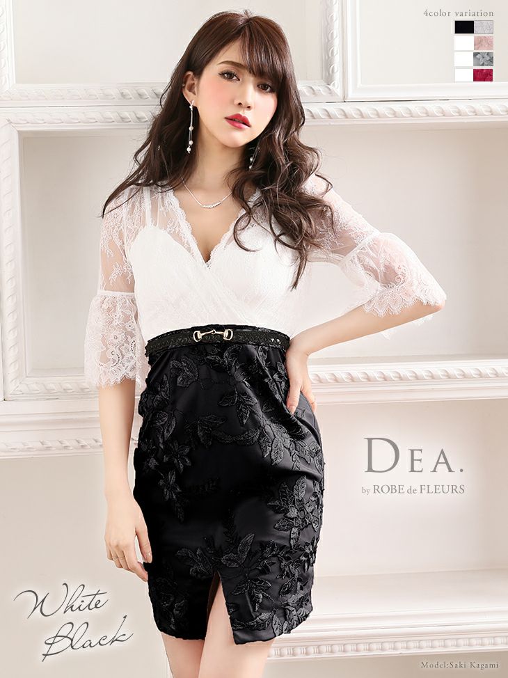 DEA.by ROBE de FLEURS/ディア】バイカラー切替 フラワー刺繡