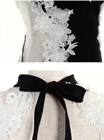 ROBEdeFLEURS Glossy[ローブドフルール グロッシー]首元クロス×立体フラワー ミニドレス[真優川咲][1737]