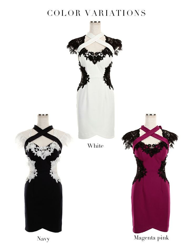 ROBEdeFLEURS Glossy[ローブドフルール グロッシー]首元クロス×立体フラワー ミニドレス[真優川咲][1737]