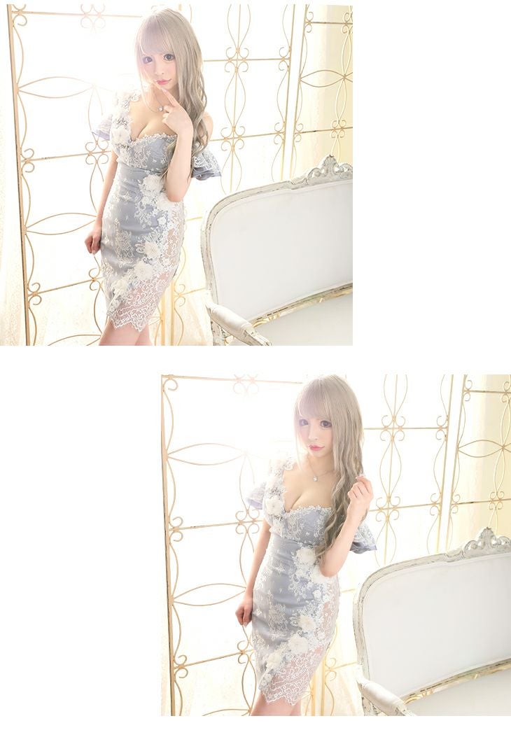 ROBEdeFLEURS ローブドフルール アシンメトリーデザイン×ラグジュアリー タイト ミニドレス[1771]