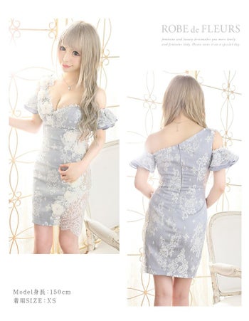 ROBEdeFLEURS ローブドフルール アシンメトリーデザイン×ラグジュアリー タイト ミニドレス[1771]