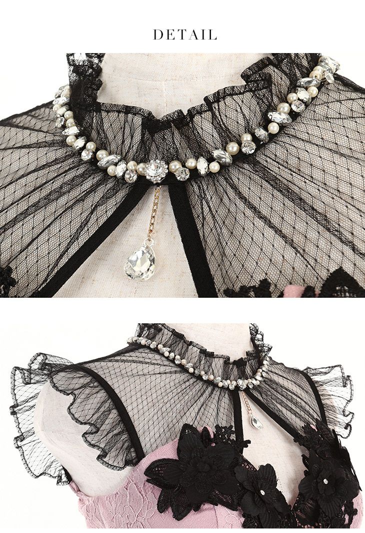 Glossy by ROBE de FLEURS/グロッシー】襟ビジュー×総レース