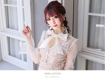 ROBEdeFLEURS ローブドフルール ガーリー ツイード× ロングスリーブ タイト ミニドレス[1869]