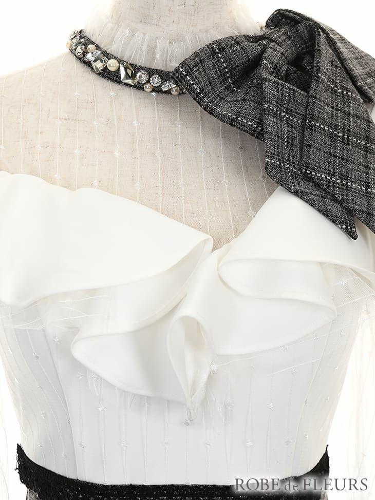 ROBEdeFLEURS ローブドフルール グレンチェック×首元リボン タイト ミニドレス[1870]