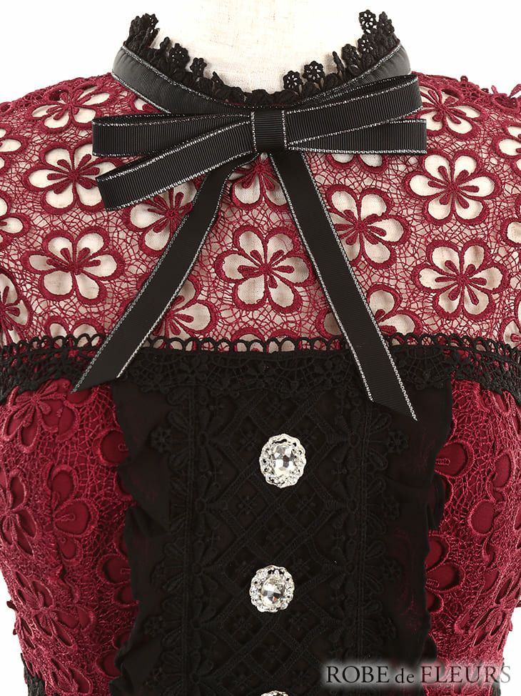 ROBEdeFLEURS ローブドフルール フラワーケミカルレース×クラシカル タイト ミニドレス[1882]