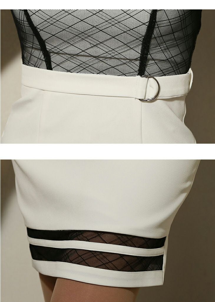 ROBEdeFLEURS Glossy[ローブドフルール グロッシー]襟ビジュー× 七分袖 ストレッチ ミニドレス[XS/Lあり][真優川咲][1722]