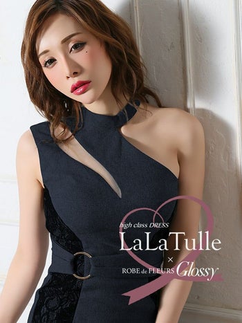 ROBEdeFLEURS Glossy[ローブドフルール グロッシー][LaLatulle]アシンメトリー× ストレッチ ネイビー ミニドレス[真優川咲][1908nv]