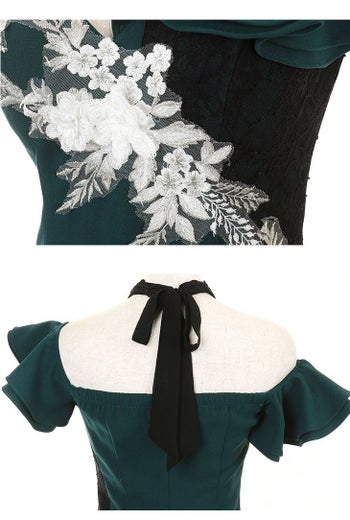 ROBEdeFLEURS Glossy[ローブドフルール グロッシー]スパンコール付き フラワー レース× ミニドレス[美咲キララ][1935]