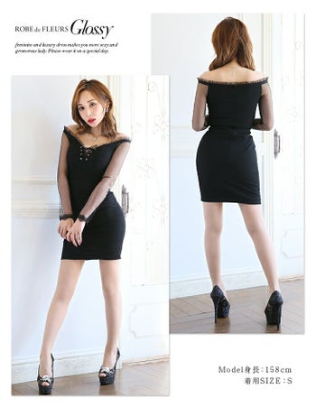 ROBEdeFLEURS Glossy[ローブドフルール グロッシー]バスト レースアップ× ロングスリーブ ミニドレス[真優川咲][1944]