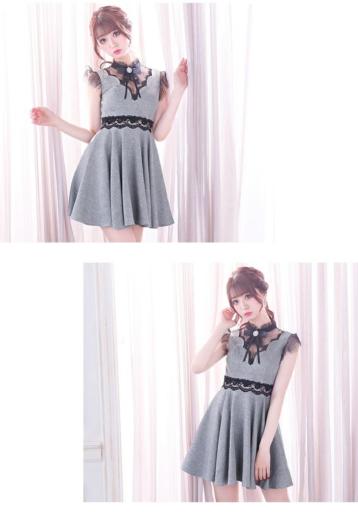 ROBEdeFLEURS ローブドフルール チョーカー風×ガーリードット チュール フレア ミニドレス[1933]