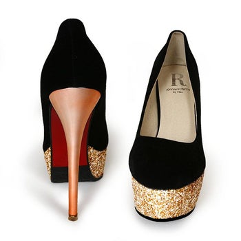 【Rechercher/ルシェルシェ】ソールラメ × ベロア 厚底 キラキラ ハイヒール パンプス (ブラック)