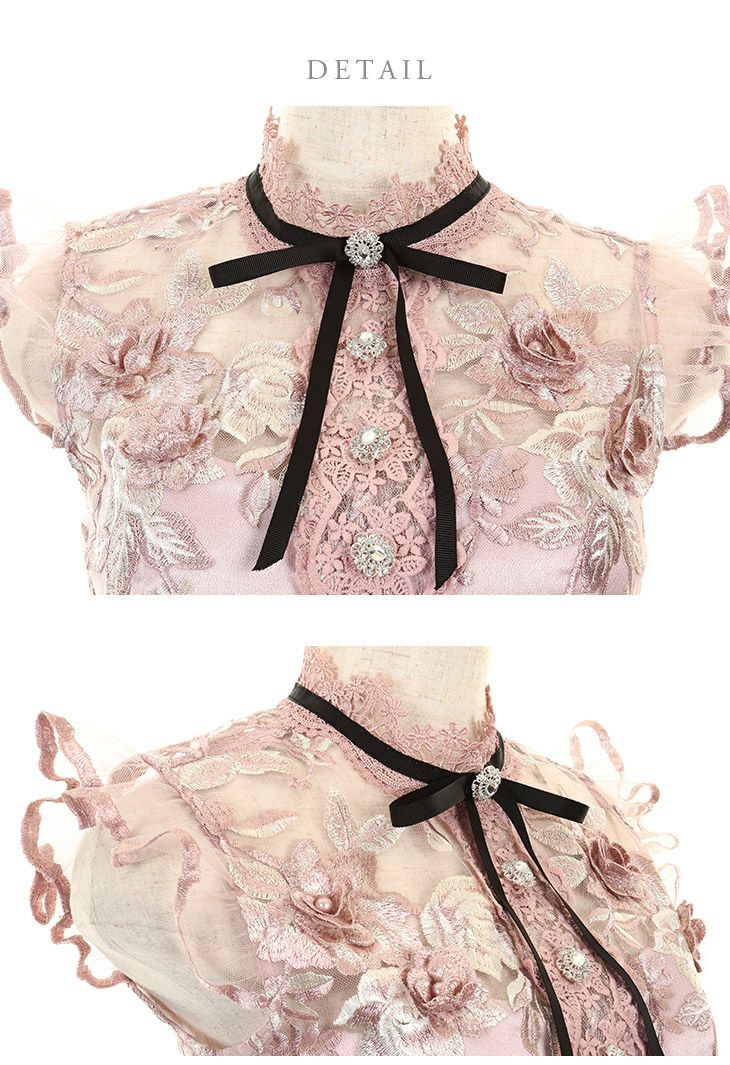 ROBEdeFLEURS ローブドフルール 刺繍レース×ラグジュアリー台形 ミニドレス [1966]