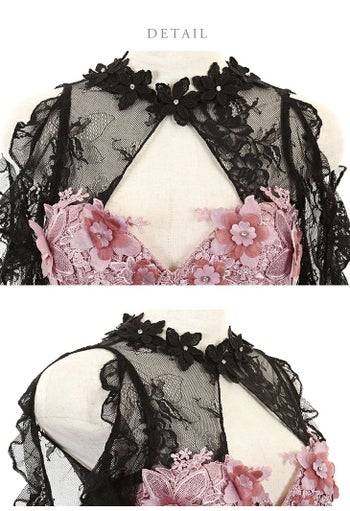 ROBEdeFLEURS ローブドフルール ケミカルレース×五分袖 タイト ミニドレス[1985]