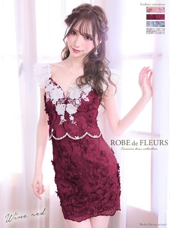 ROBEdeFLEURS ローブドフルール 立体 刺繍レース×ラグジュアリー タイト ミニドレス [1920]