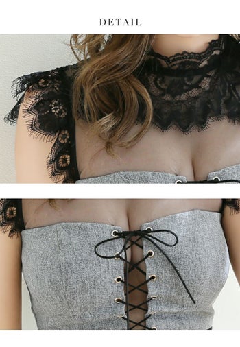 ROBEdeFLEURS Glossy[ローブドフルール グロッシー]バスト レースアップ× ストレッチ ミニドレス[藤咲めい][1990]