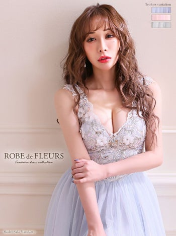 ROBEdeFLEURS ローブドフルール グラデーション チュール×ラグジュアリー フレア ミニドレス[1946]