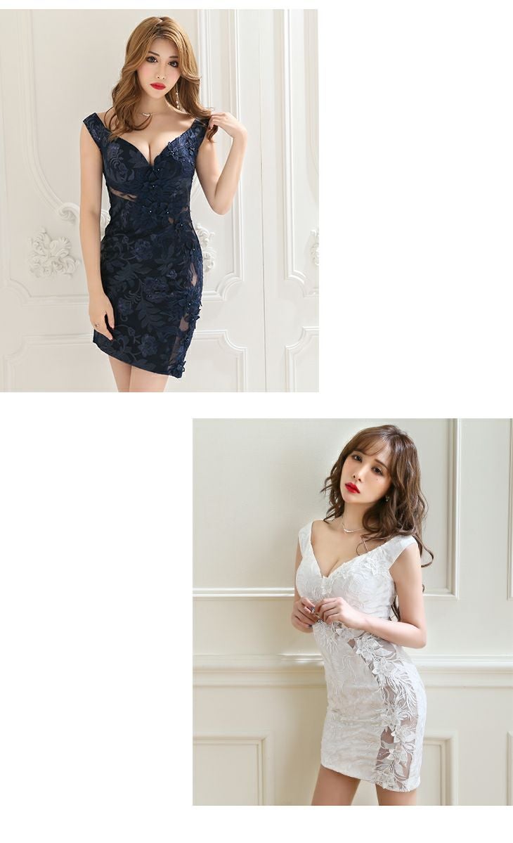 ROBEdeFLEURS Glossy[ローブドフルール グロッシー]アシンメトリー× フラワー レース ミニドレス[藤咲めい][1986]