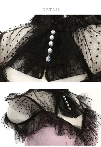 ROBEdeFLEURS ローブドフルール ドット チュール×ローズジャガード フレア ミニドレス[1938]