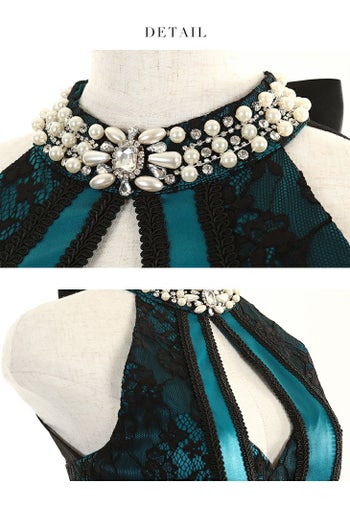 ROBEdeFLEURS Glossy[ローブドフルール グロッシー]パール チョーカー風× ぺプラム ミニドレス[真優川咲][1955]