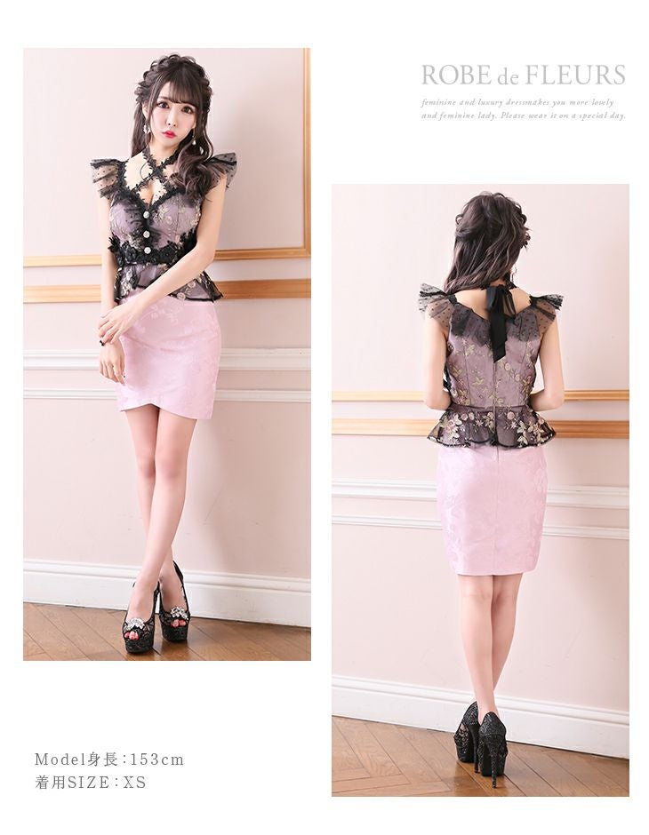 ROBEdeFLEURS ローブドフルール フラワー 刺繍レース×ジャガードドレス[1983]