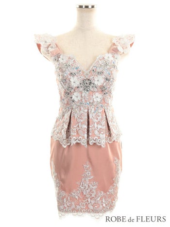 ROBEdeFLEURS [ローブドフルール]ラグジュアリーレース ペプラム ミニドレス[2034]