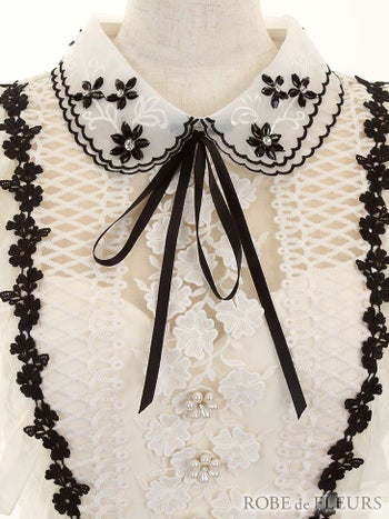 ROBEdeFLEURS ローブドフルール ビジュー襟リボン×立体 刺繍レース タイト ミニドレス[1803]