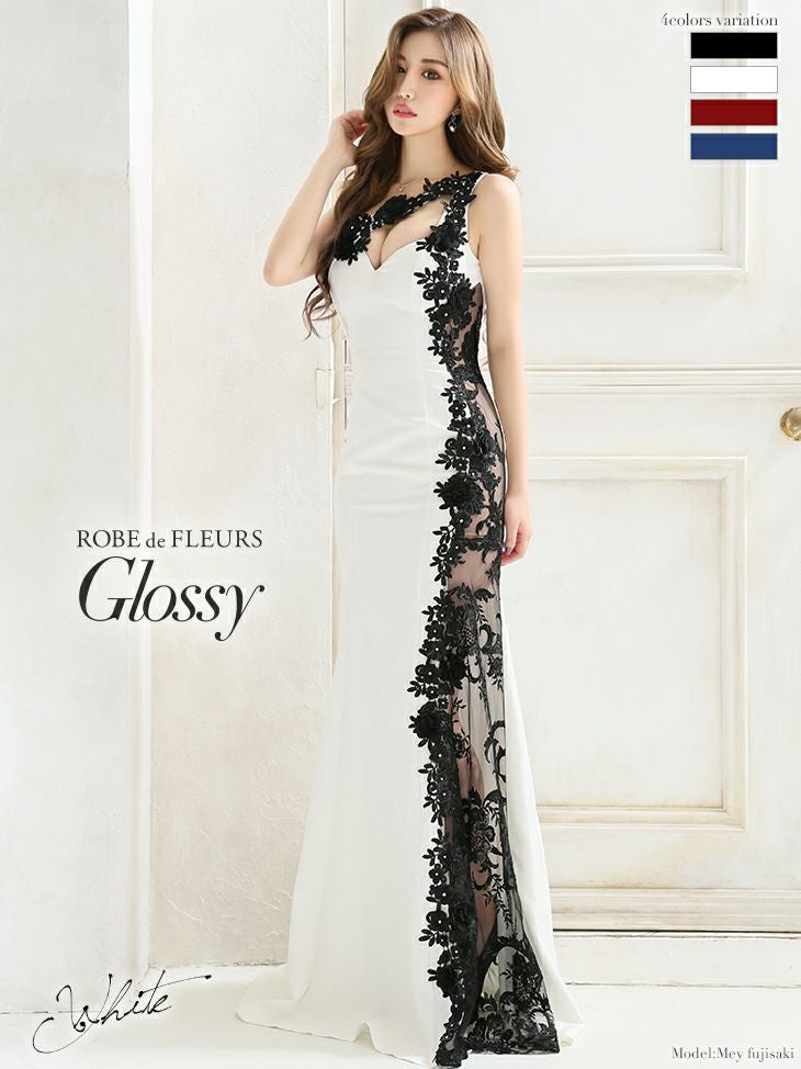 ROBEdeFLEURSGlossy[ローブドフルールグロッシー] gl1997 サイドレース切替× アシンメトリー ロングドレス(4color)[XSあり]
